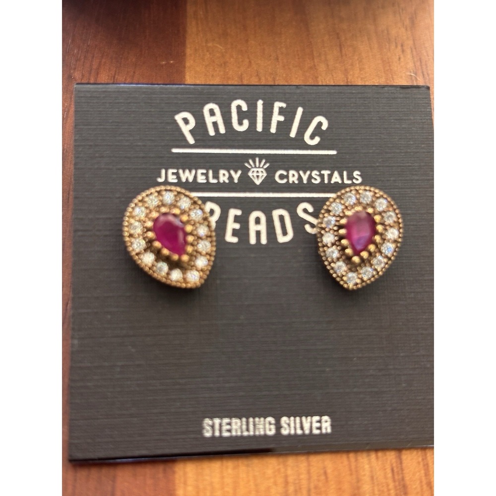 Lab Created Red Ruby Stud Earrings Sterling Silver
